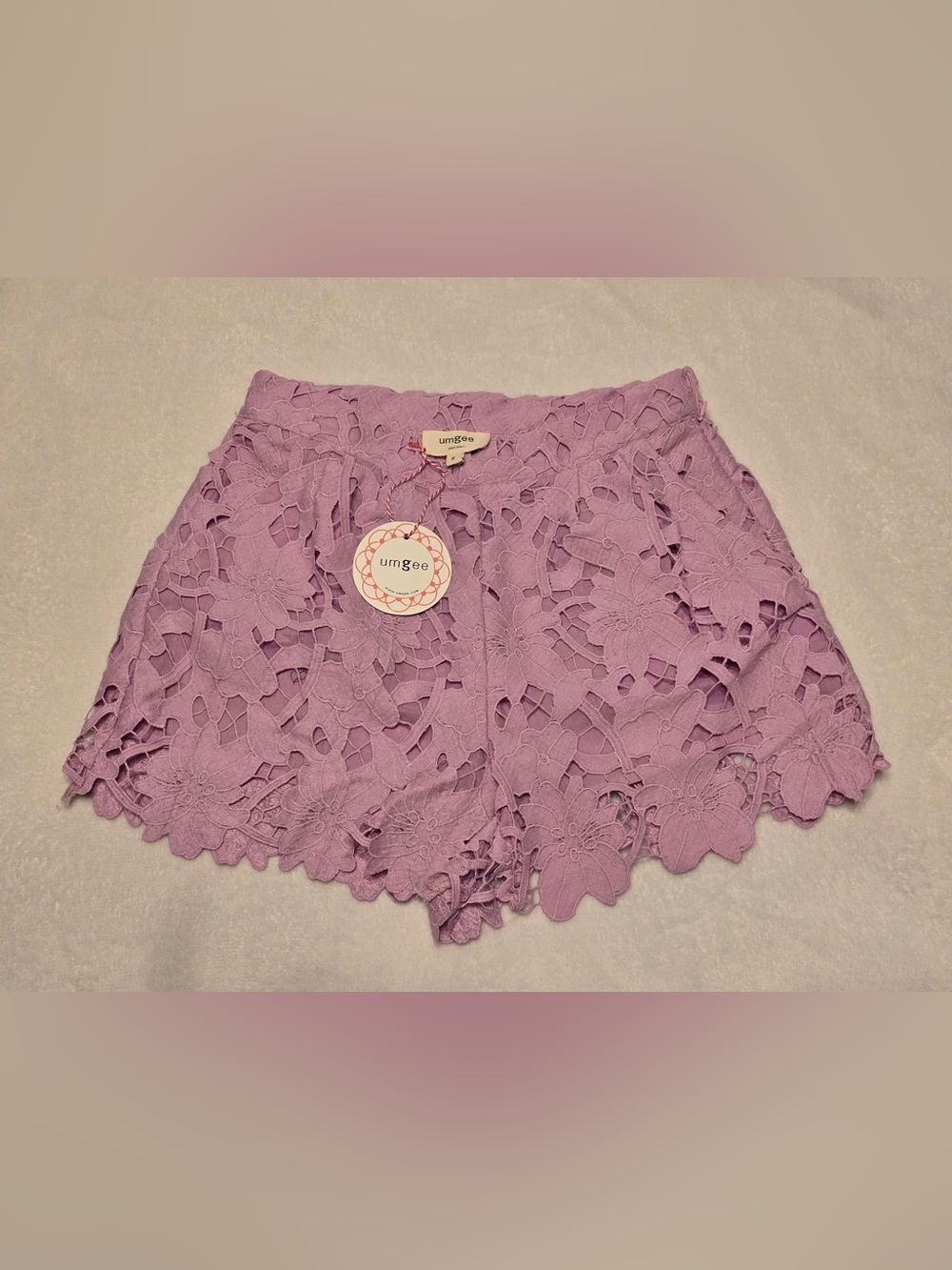 Umgee Lavender Crochet Floral High-Waist Shorts